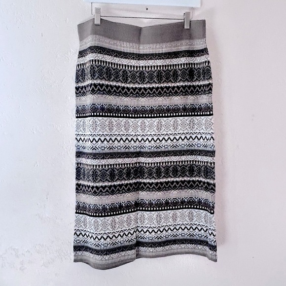 ICELANDIC DESIGN Jewel Wool Blend Knit Nordic Print Midi Skirt Size XL - Picture 1 of 9